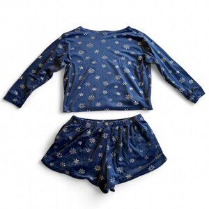 Sleep Chic Blue Velour Shimmery Silver Snowflake Matching Pajama 2 Piece Set